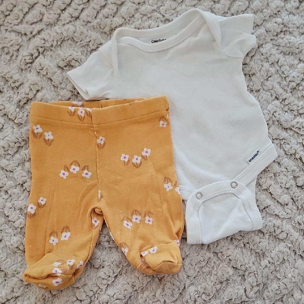 Carter's White Bodysuit and Yellow Floral Pants Set Preemie